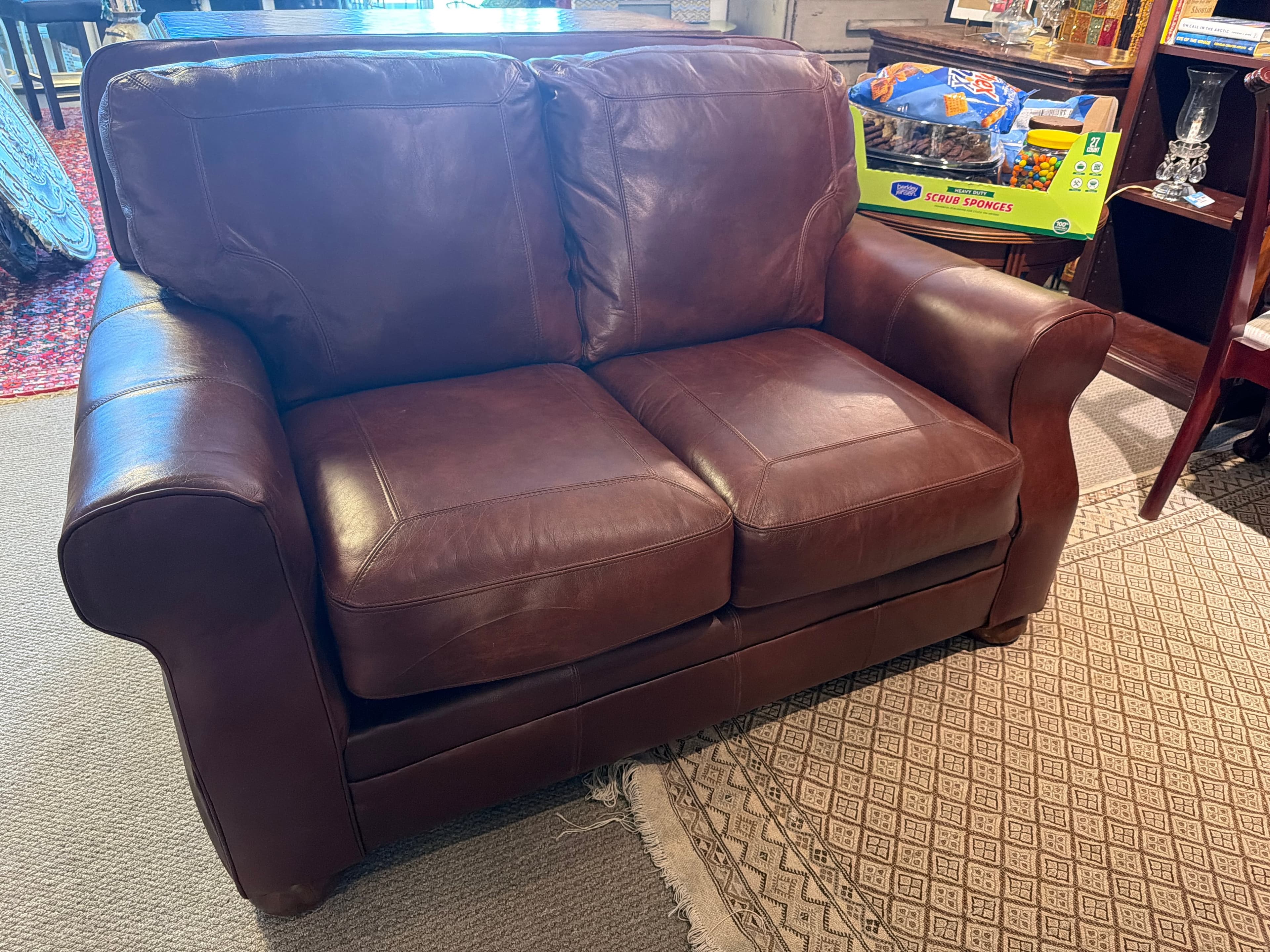 Leather Loveseat Sofa - Brown - Image 1