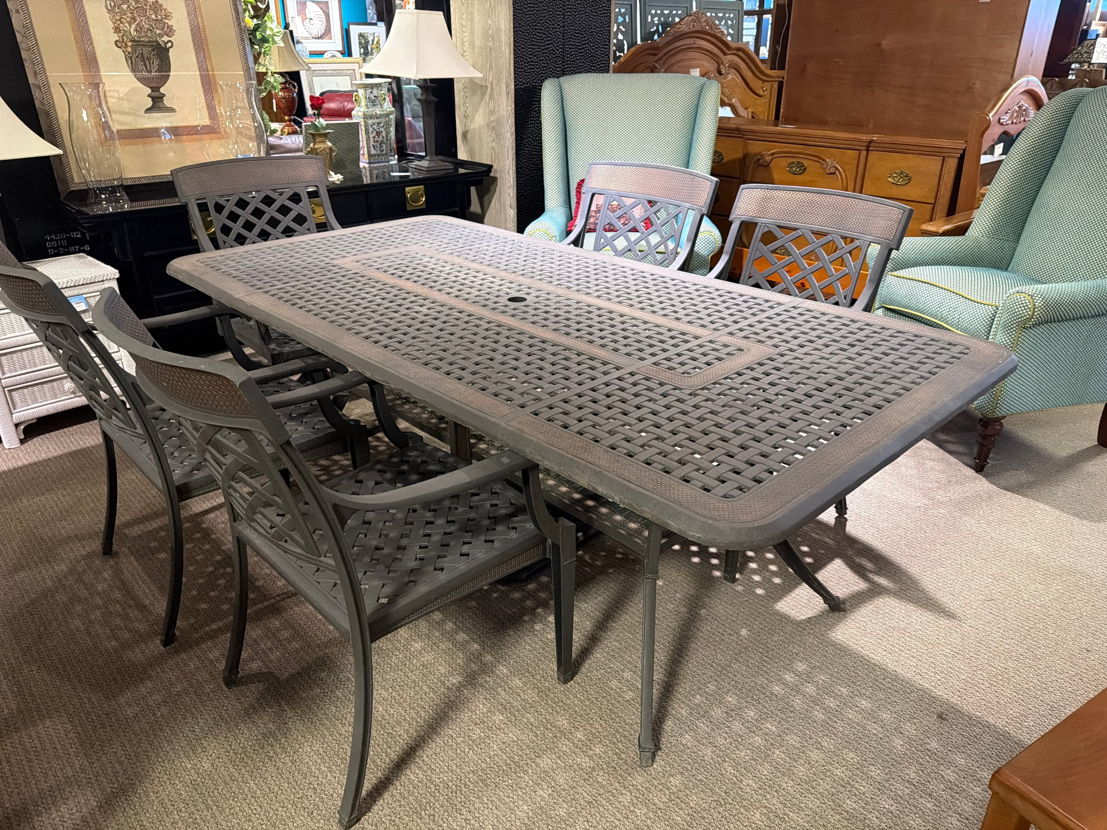 Outdoor Dining Set with 6 Chairs, Aluminum, Gray - Image 1