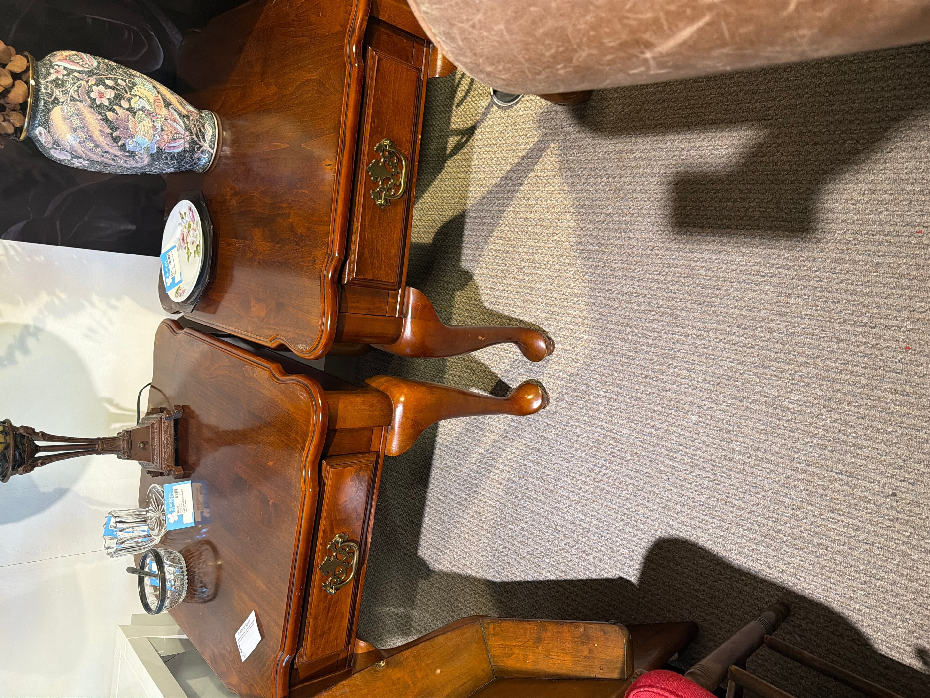 Pair Vintage Mahogany Side Table with Drawer - Image 1