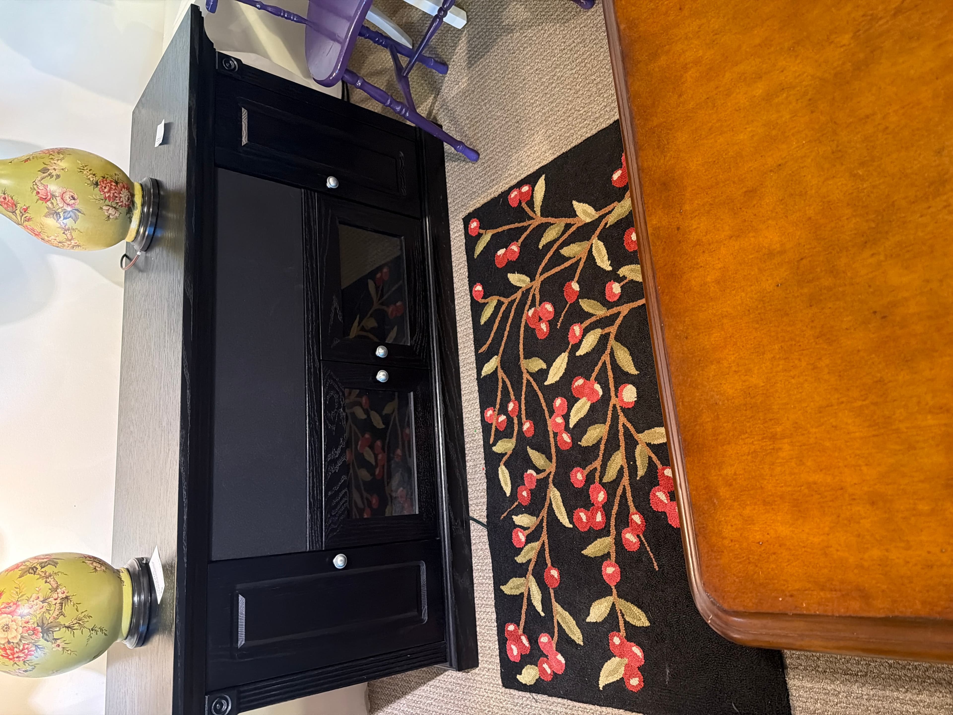 Black Wooden Console Table with Glass Doors - Image 1