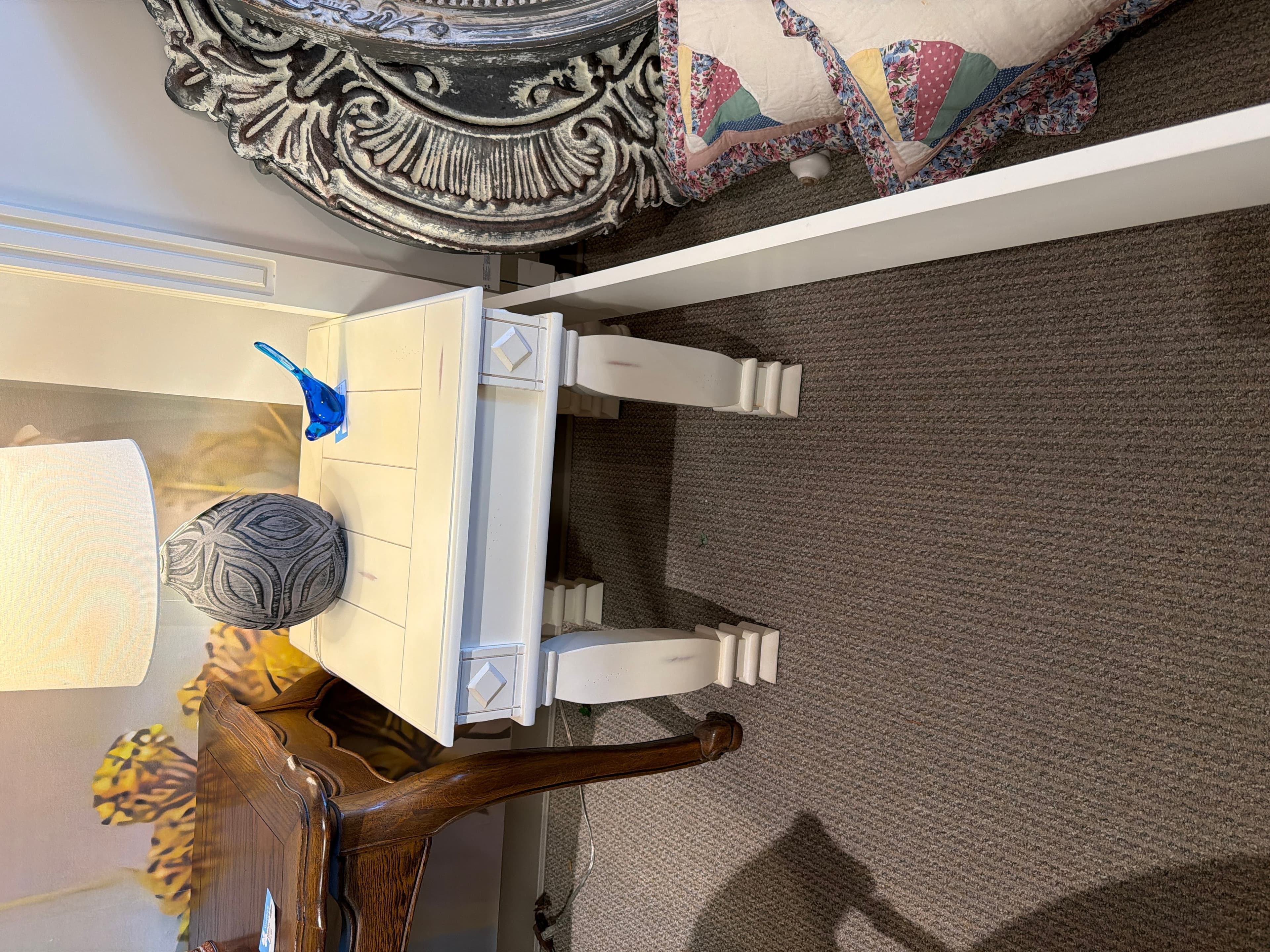 White Wooden Side Table with Decorative Legs - Image 1