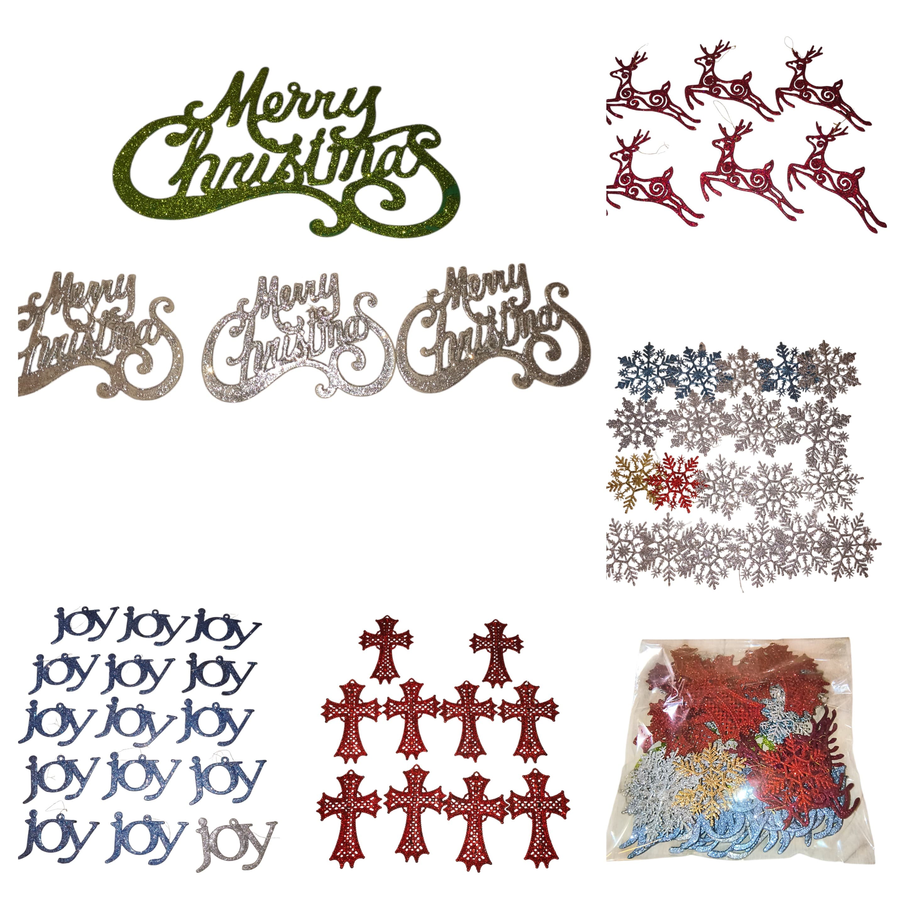 Christmas Decorations Set - Glittered Signs & Ornaments