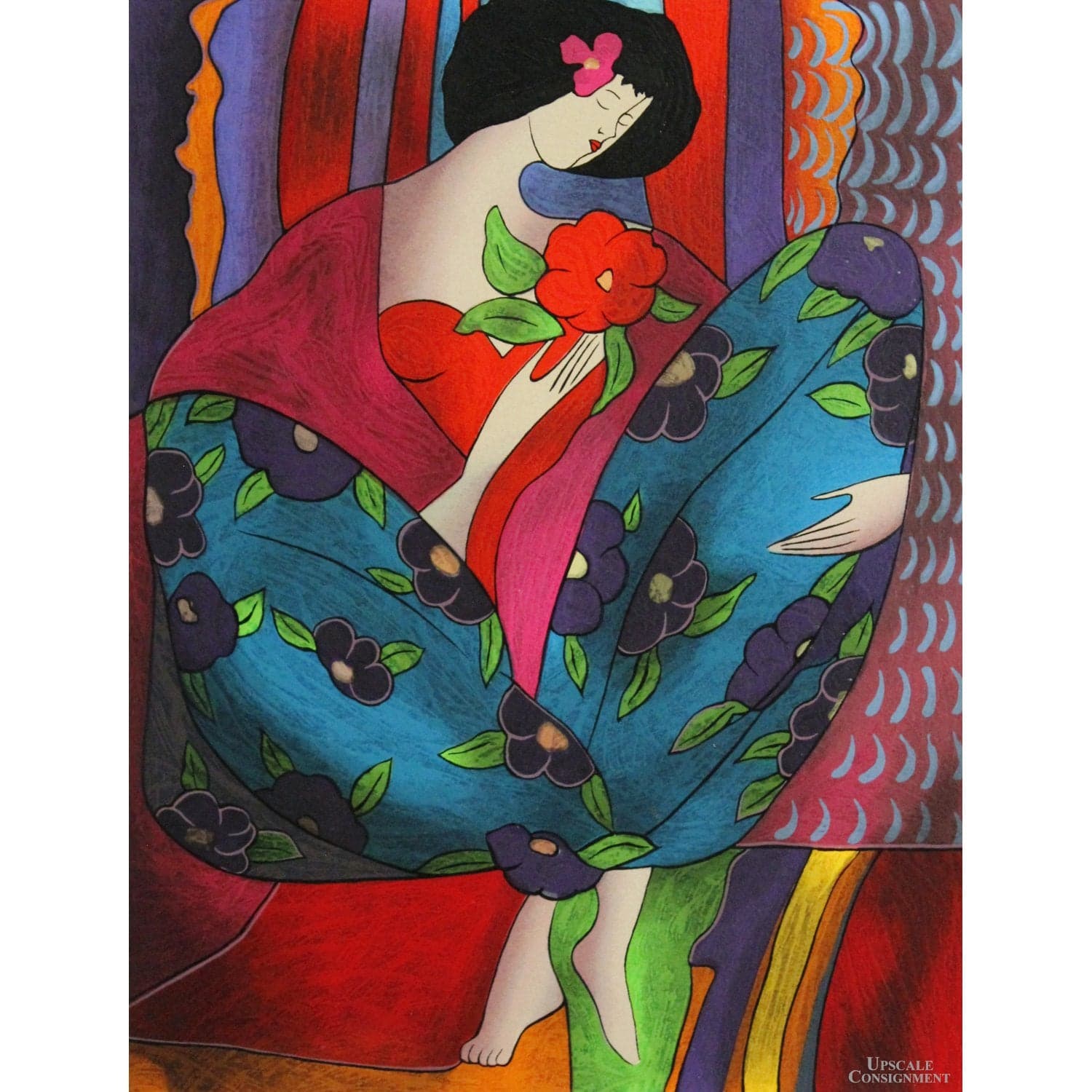 Framed Serigraph on Wood "Petite Fille" by Linda Le Kinff - Thumbnail 2