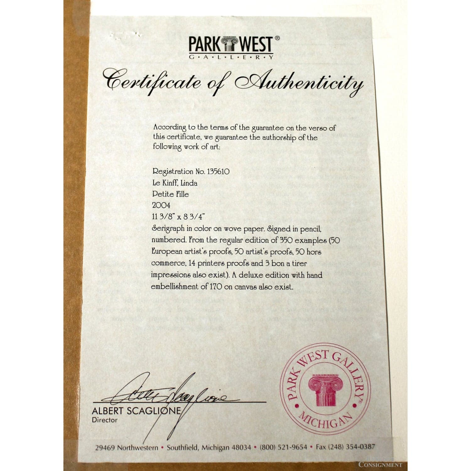 Framed Serigraph on Wood "Petite Fille" by Linda Le Kinff - Thumbnail 6