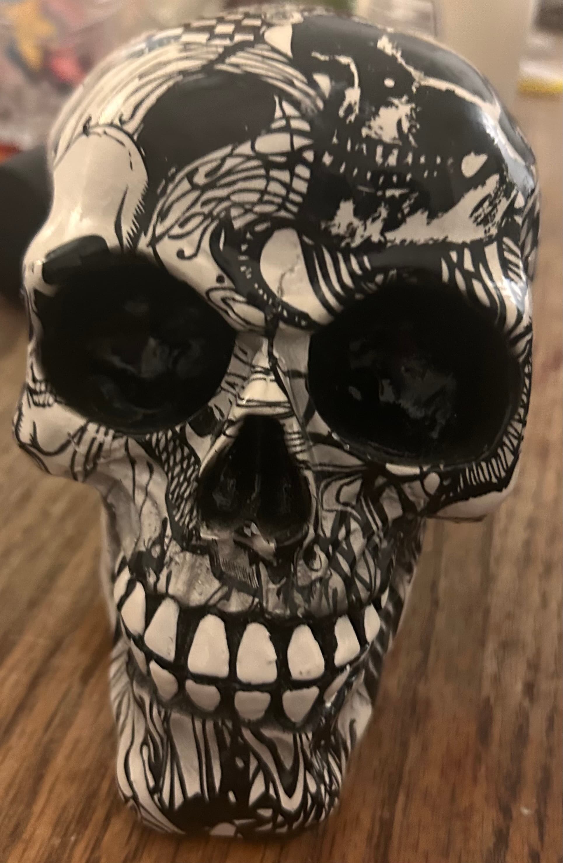 Decorative Skull Figurine - Black and White Art Design - Thumbnail 5