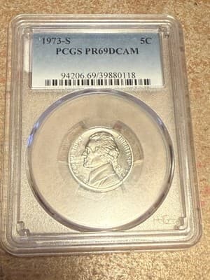 WN26 - 1973-S Jefferson Nickel PR69 DCAM PCGS Blue Label - Image 1