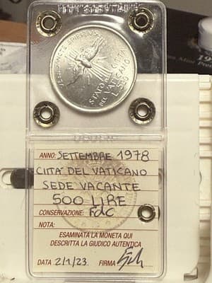 WN34 - 1978-R Vatican City 500 Lire- Sede Vacante September (83.5% Silver) - Thumbnail 3