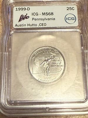 WN15 - 1999 D Pennsylvania State Quarter ICG MS68 Austin Hutto Signed - Image 1