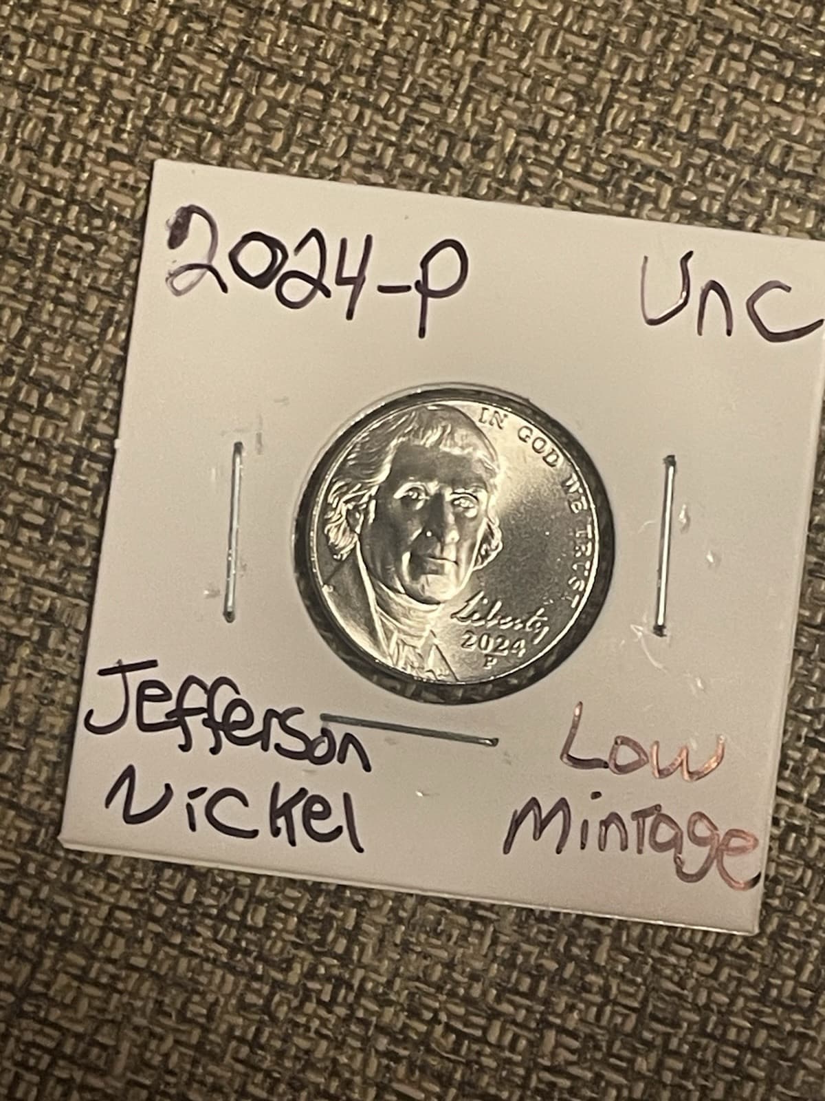 WN90 - 2024P Jefferson Nickel - Uncirculated - From Original Bank Wrapped (OBW)