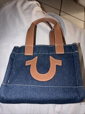 NEW True Religion TR Mini Denim Tote Bag Purse Crossbody Dark Denim TNFB0057E - Image 1