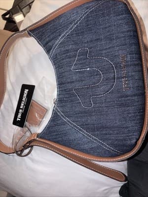 TRUE RELIGION Denim Blue Horseshoe Hobo Shoulder Bag Purse TNFB0224 NEW - Image 1