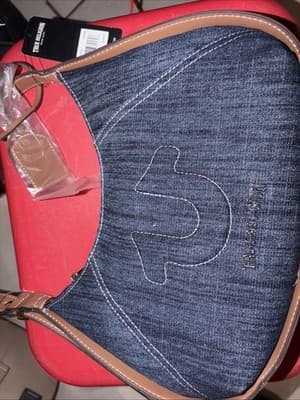 True Religion Denim Shoulder Bag Horseshoe Logo Blue Jean Purse NWT - Image 1