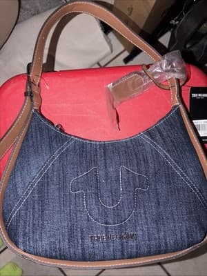 True Religion Denim Shoulder Bag Horseshoe Logo Blue Jean Purse NWT - Thumbnail 2