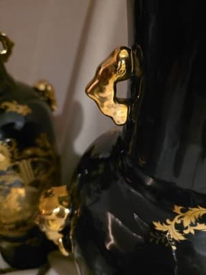 24" Inch Mid Century French Limoges Cobalt Blue Gold XL Porcelain Vase - Thumbnail 4