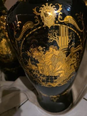 24" Inch Mid Century French Limoges Cobalt Blue Gold XL Porcelain Vase - Thumbnail 2