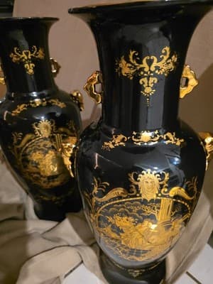 24" Inch Mid Century French Limoges Cobalt Blue Gold XL Porcelain Vase - Image 1