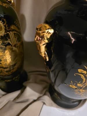 24" Inch Mid Century French Limoges Cobalt Blue Gold XL Porcelain Vase - Thumbnail 5