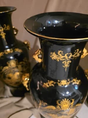 24" Inch Mid Century French Limoges Cobalt Blue Gold XL Porcelain Vase - Thumbnail 3