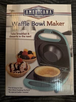 Americana Classics Waffle Bowl Maker, Non-stick, Seafoam Blue, Locking, Non-Skid - Thumbnail 3