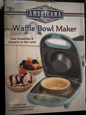 Americana Classics Waffle Bowl Maker, Non-stick, Seafoam Blue, Locking, Non-Skid - Image 1