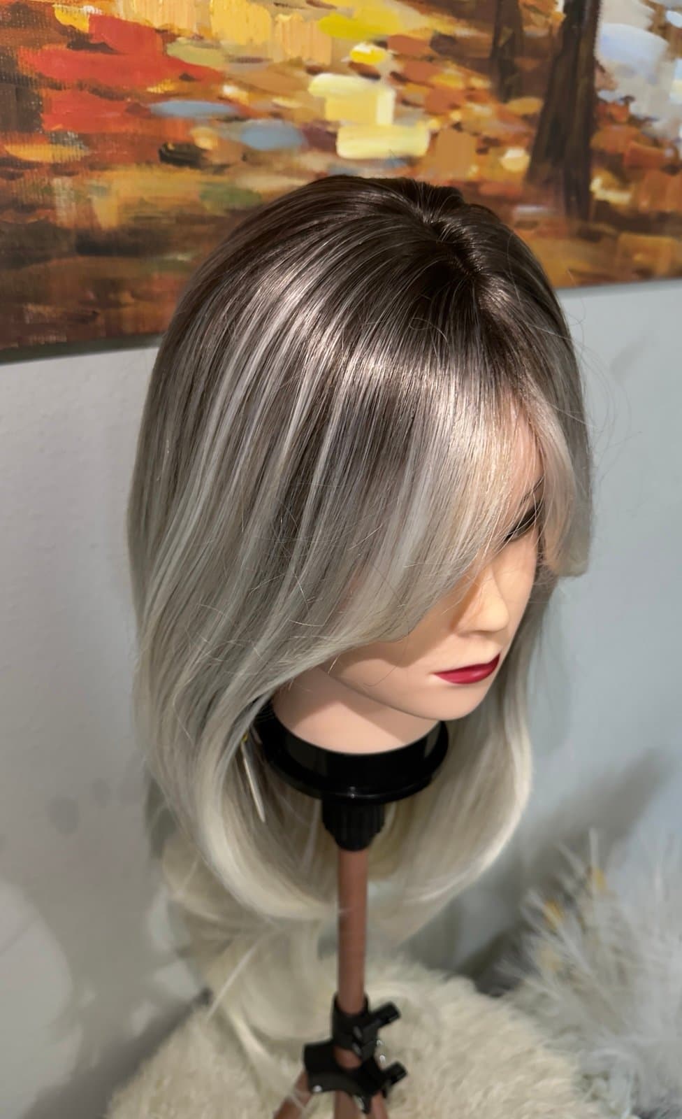 Synthetic Blend Dark root light blonde wig with bangs and realistic scalp - Thumbnail 4