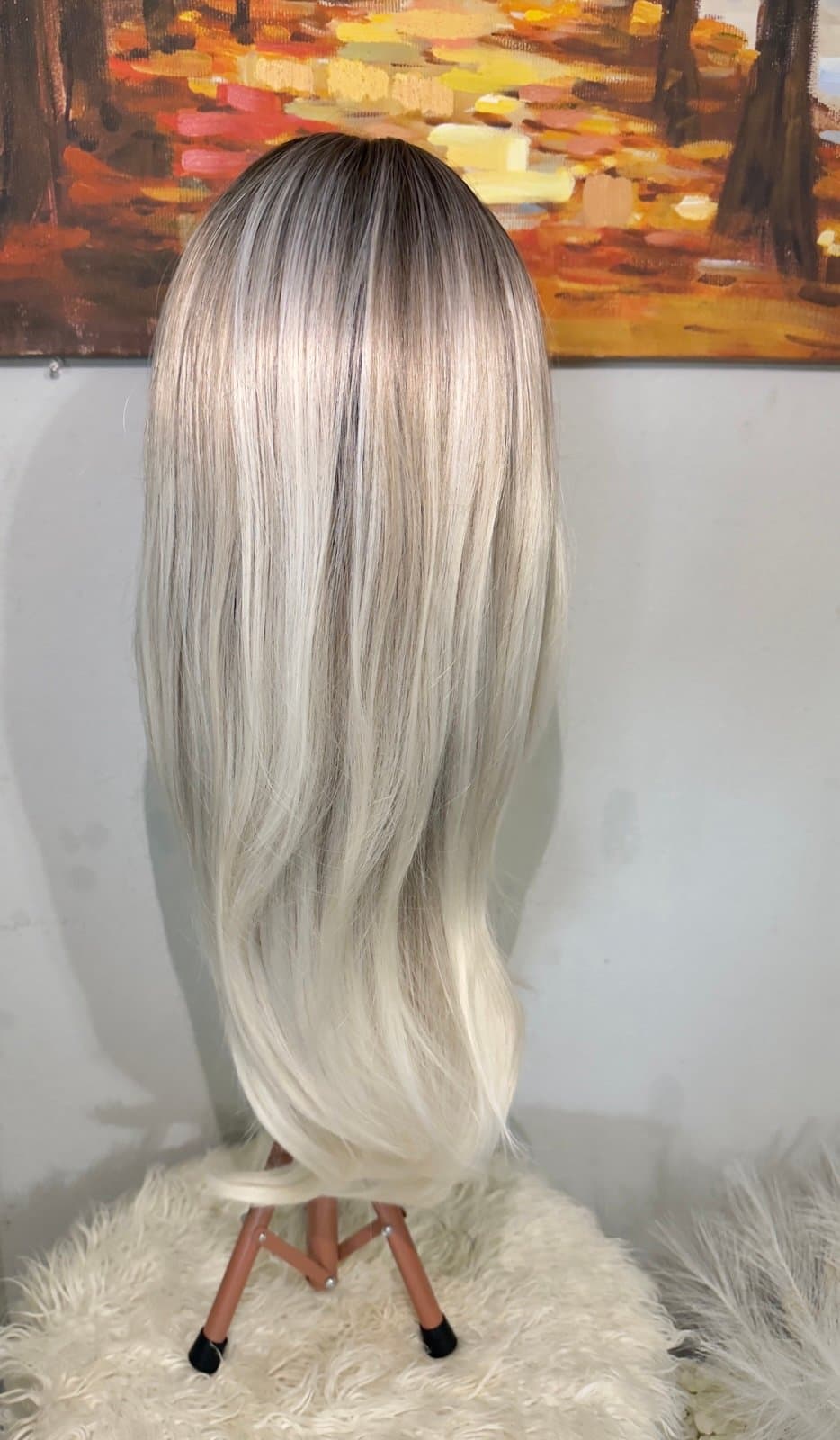 Synthetic Blend Dark root light blonde wig with bangs and realistic scalp - Thumbnail 5