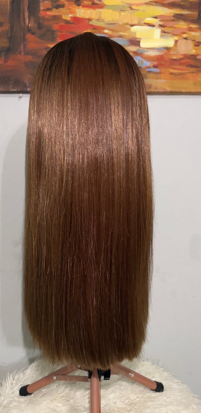 Synthetic Blend Middle Part Wig Long straight brown wig with highlights lace fro - Thumbnail 11