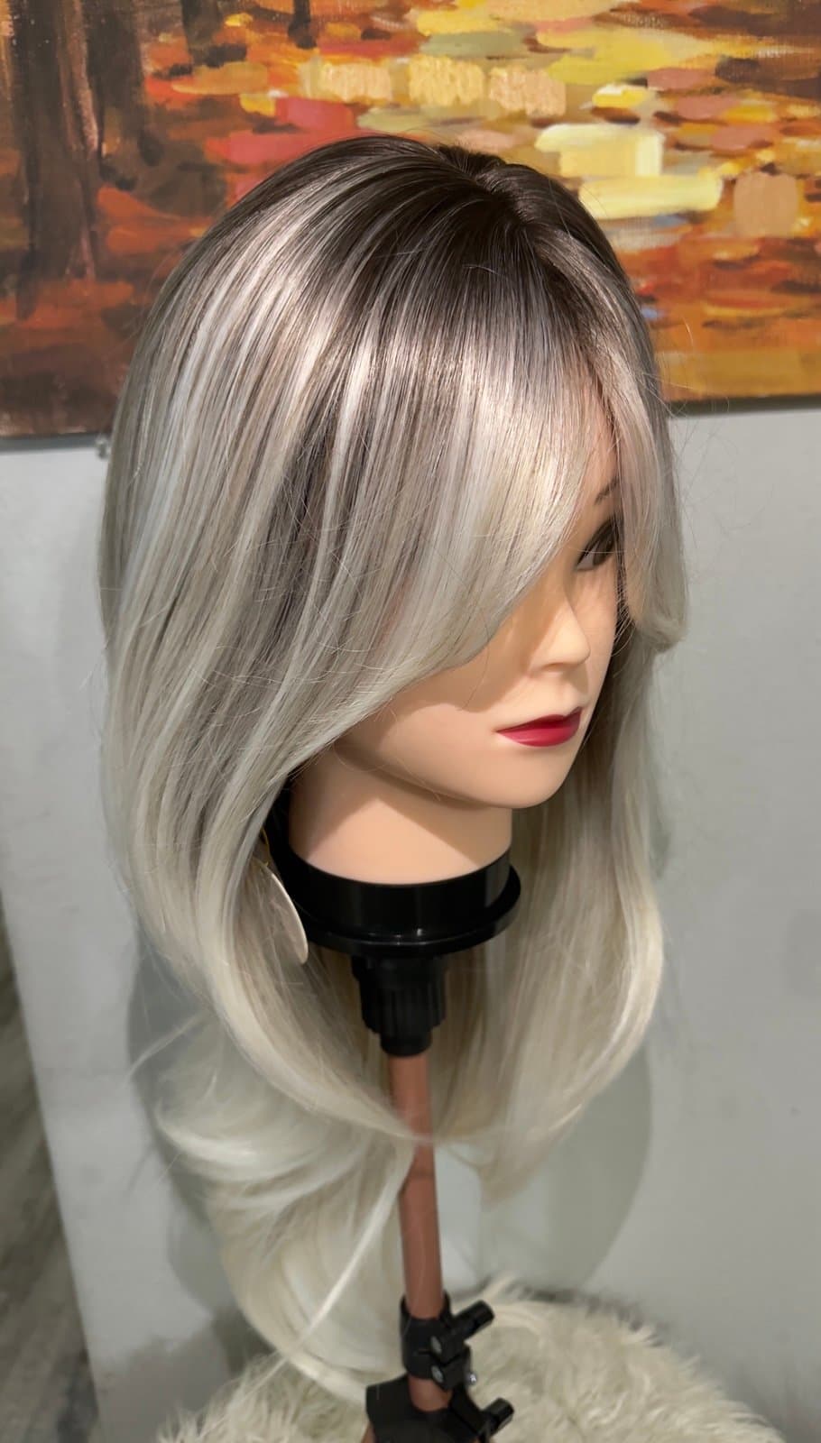 Synthetic Blend Dark root light blonde wig with bangs and realistic scalp - Image 1