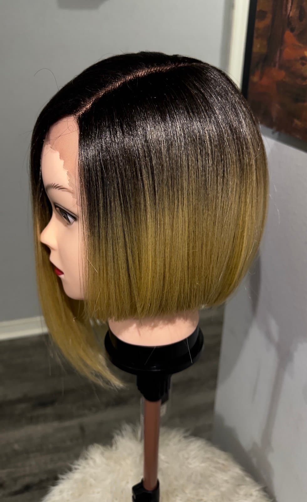 Synthetic Blend Gold Bob Lace Front Wig - Thumbnail 2