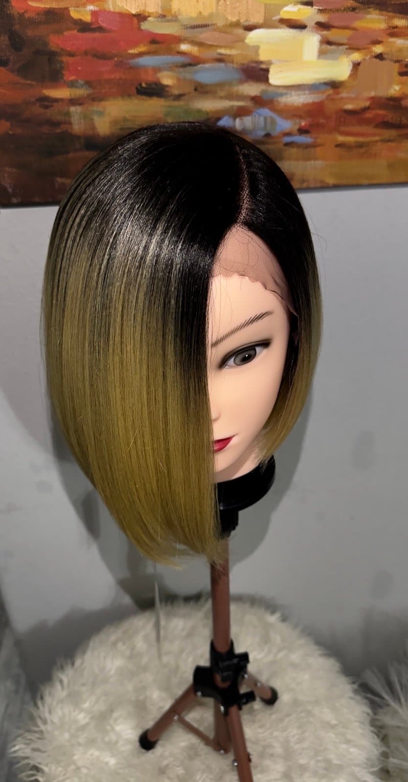 Synthetic Blend Gold Bob Lace Front Wig - Image 1