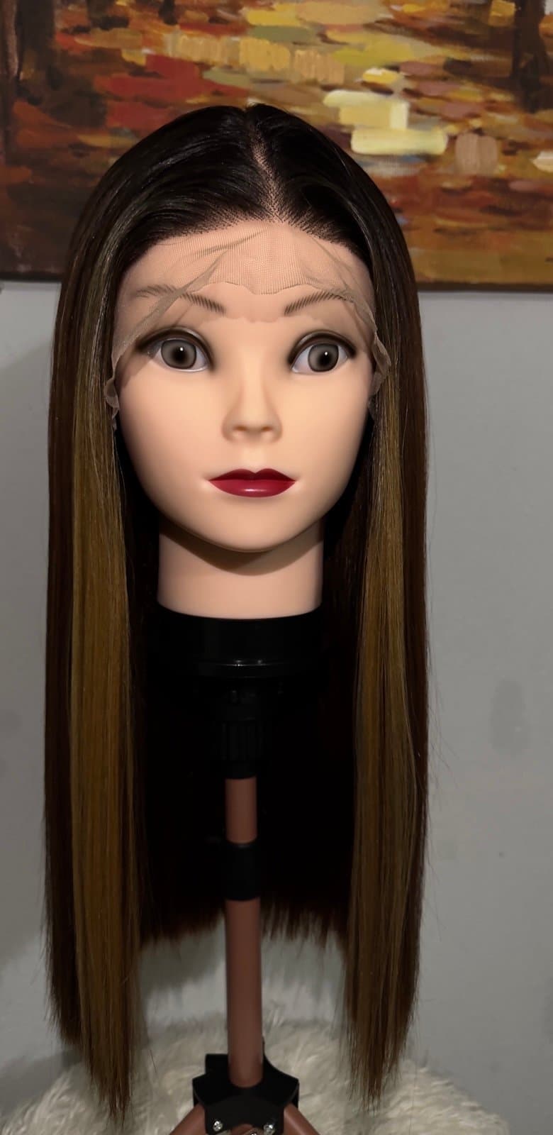 Synthetic Blend Middle Part Wig Long straight brown wig with highlights lace fro - Thumbnail 10