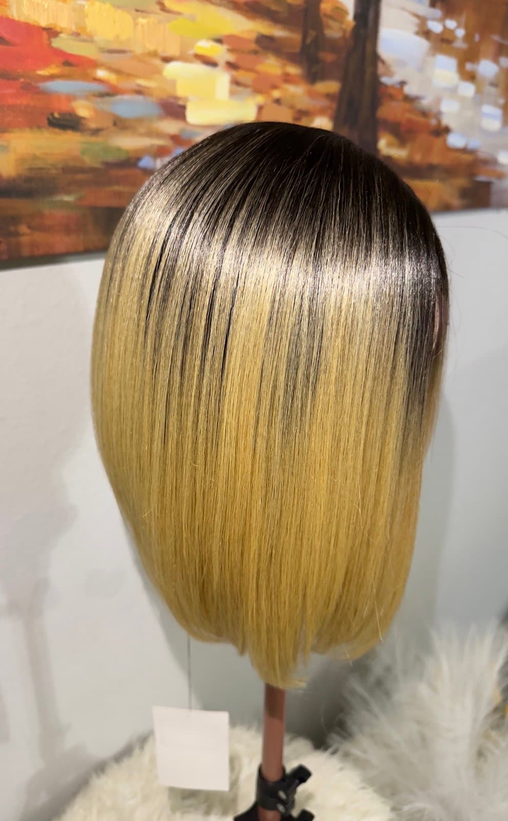 Synthetic Blend Gold Bob Lace Front Wig - Thumbnail 4