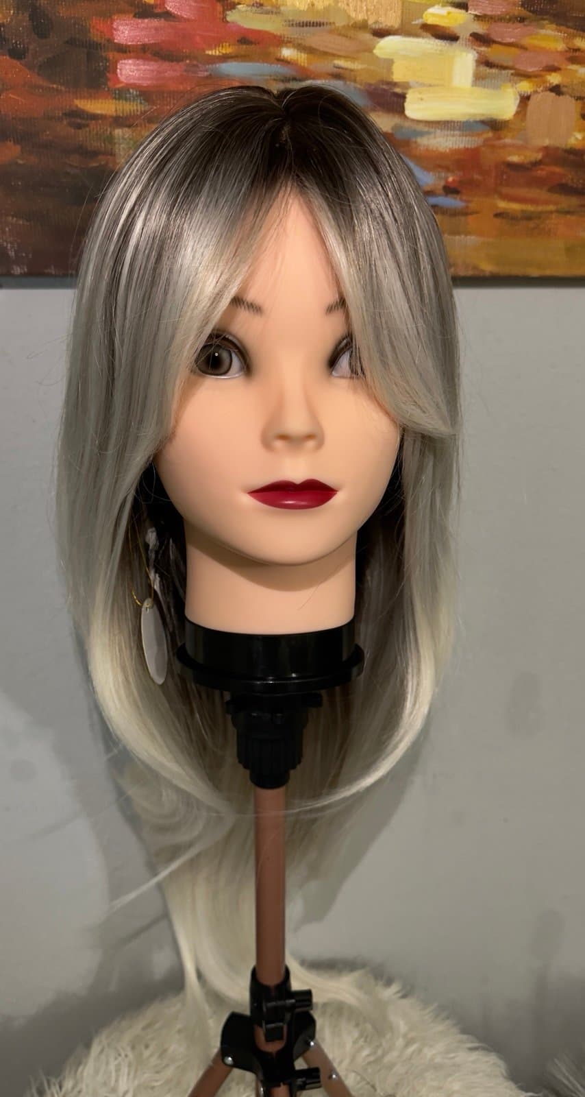 Synthetic Blend Dark root light blonde wig with bangs and realistic scalp - Thumbnail 11
