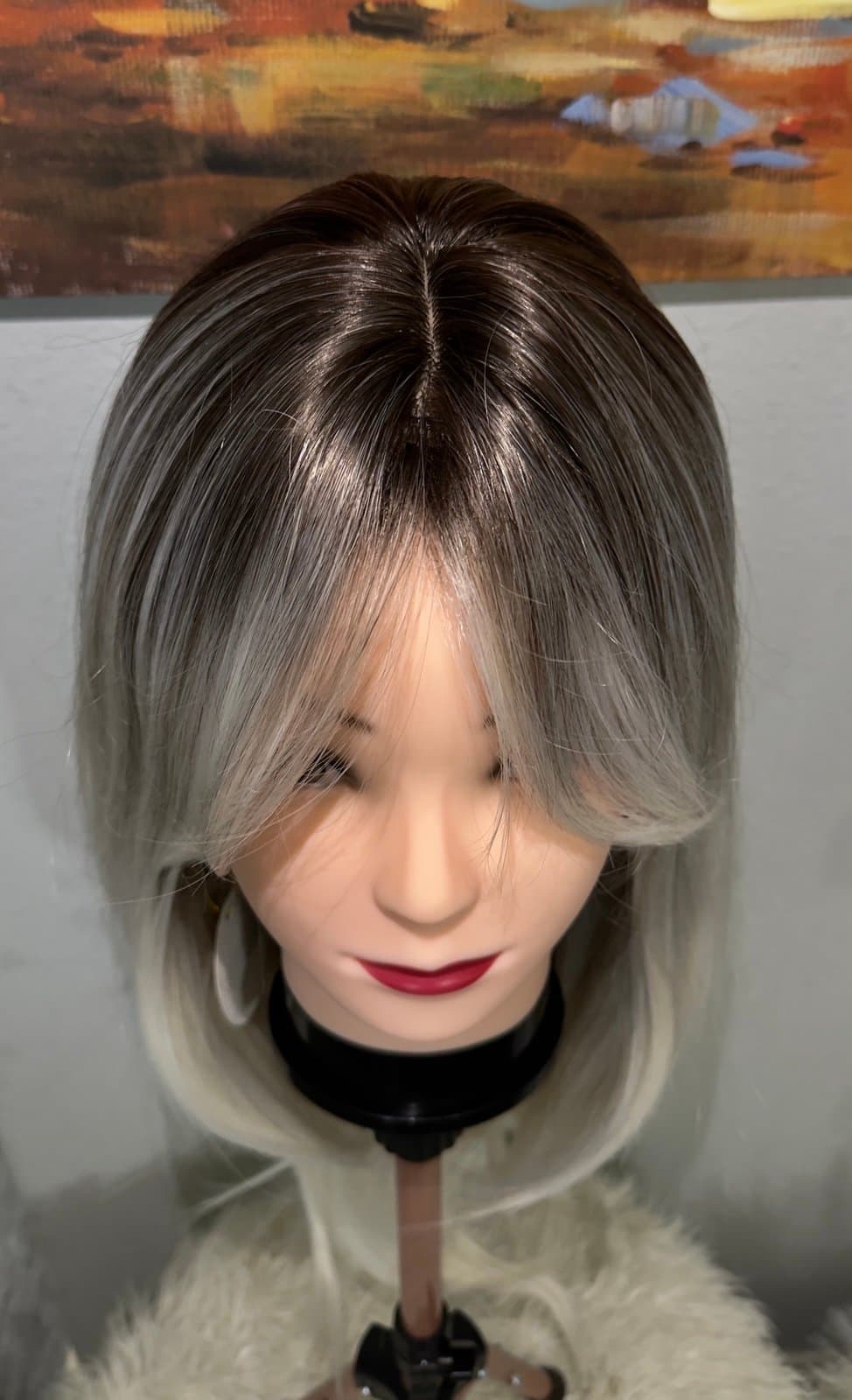 Synthetic Blend Dark root light blonde wig with bangs and realistic scalp - Thumbnail 12