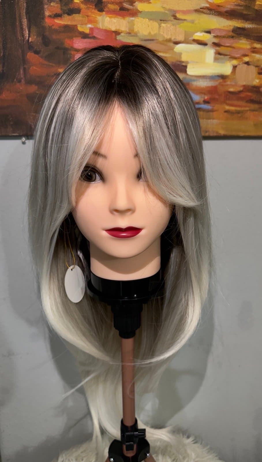 Synthetic Blend Dark root light blonde wig with bangs and realistic scalp - Thumbnail 8
