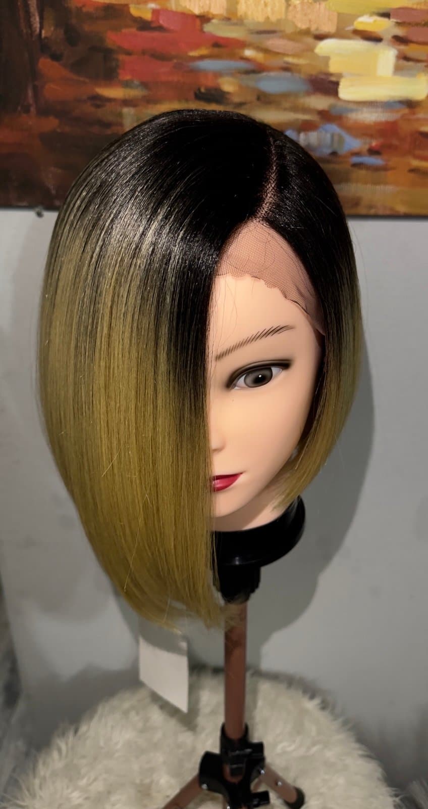 Synthetic Blend Gold Bob Lace Front Wig - Thumbnail 3