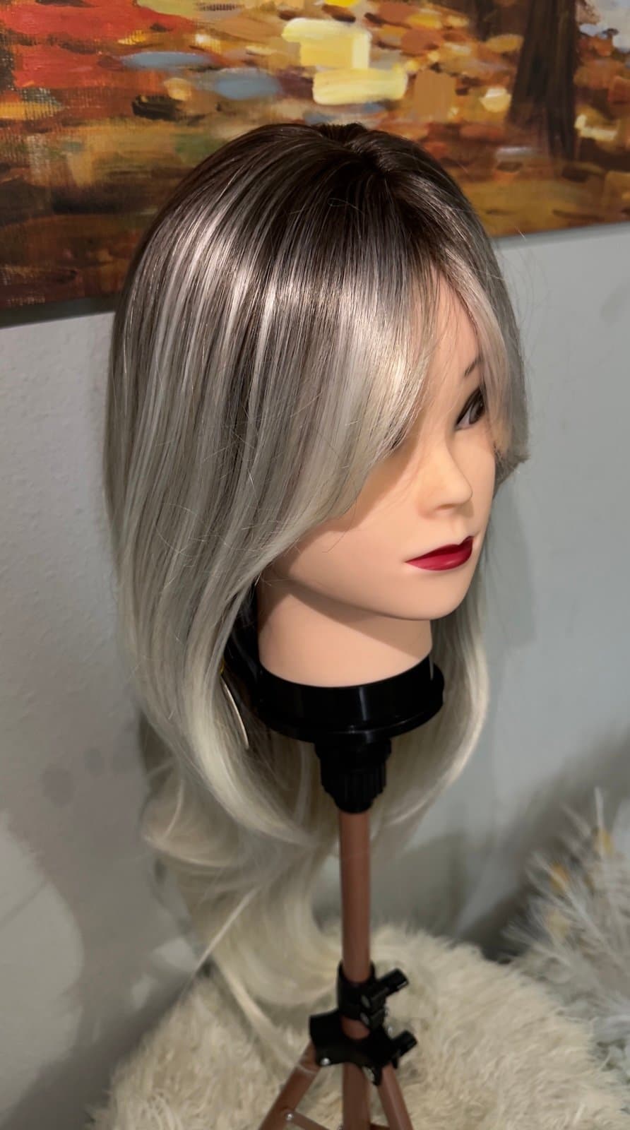 Synthetic Blend Dark root light blonde wig with bangs and realistic scalp - Thumbnail 10