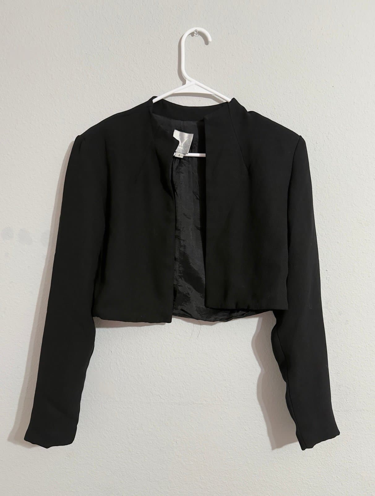 NY Collection Black Cropped Open-Front Jacket