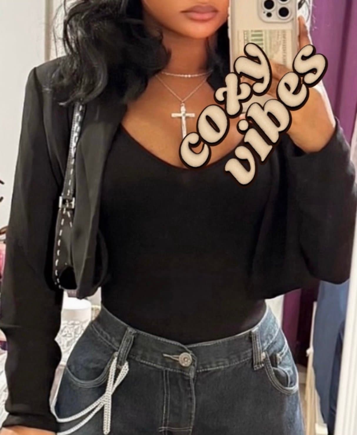 NY Collection Black Cropped Open-Front Jacket - Thumbnail 2