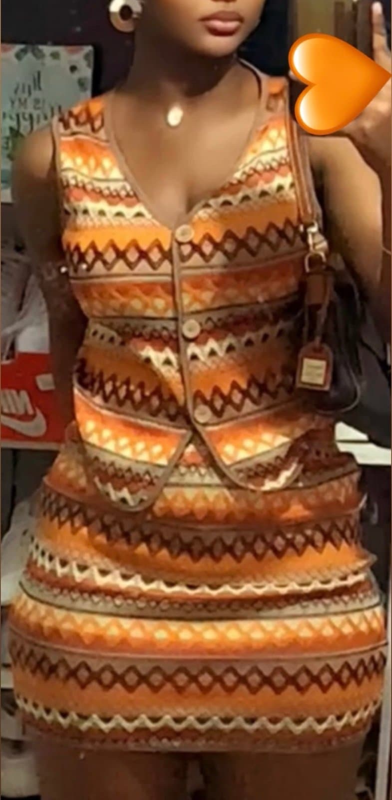 Retro Orange Knit Two-Piece Vest & Skirt Set - Thumbnail 2