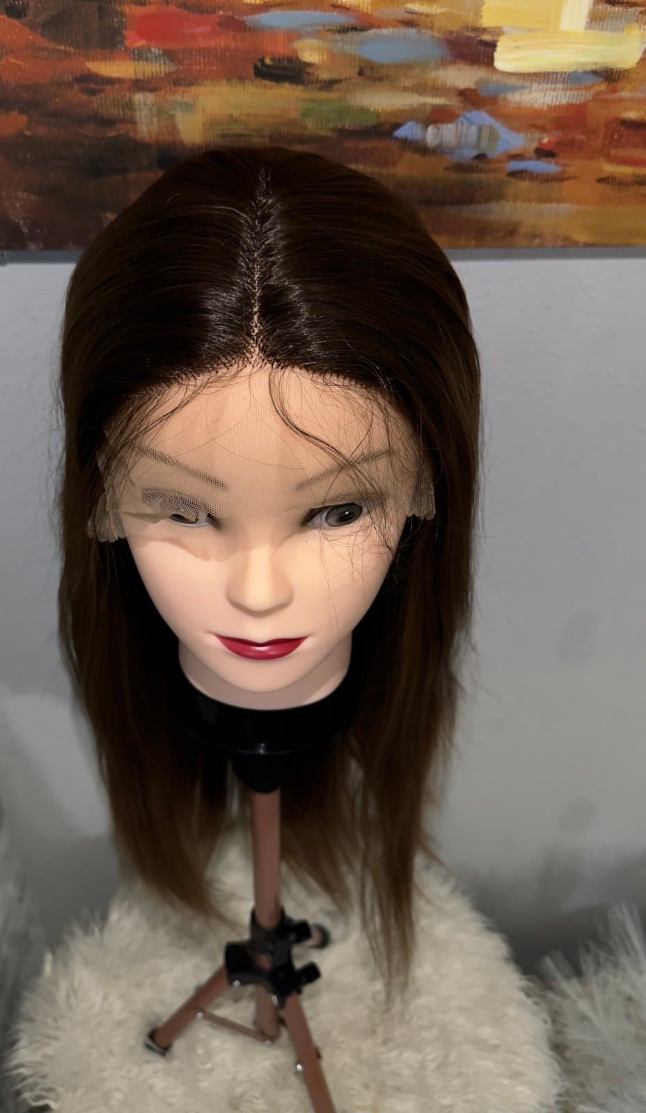 Synthetic Blend Middle Part Long brown lace front wig - Thumbnail 5