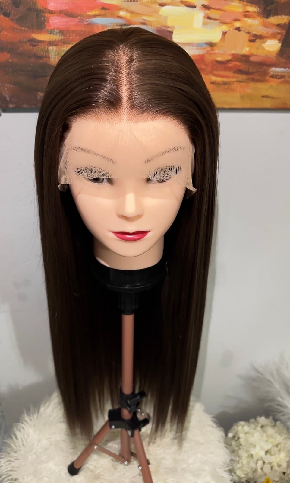 Synthetic Blend 13X4 Dark Brown Straight Lace Front Wig - Image 1