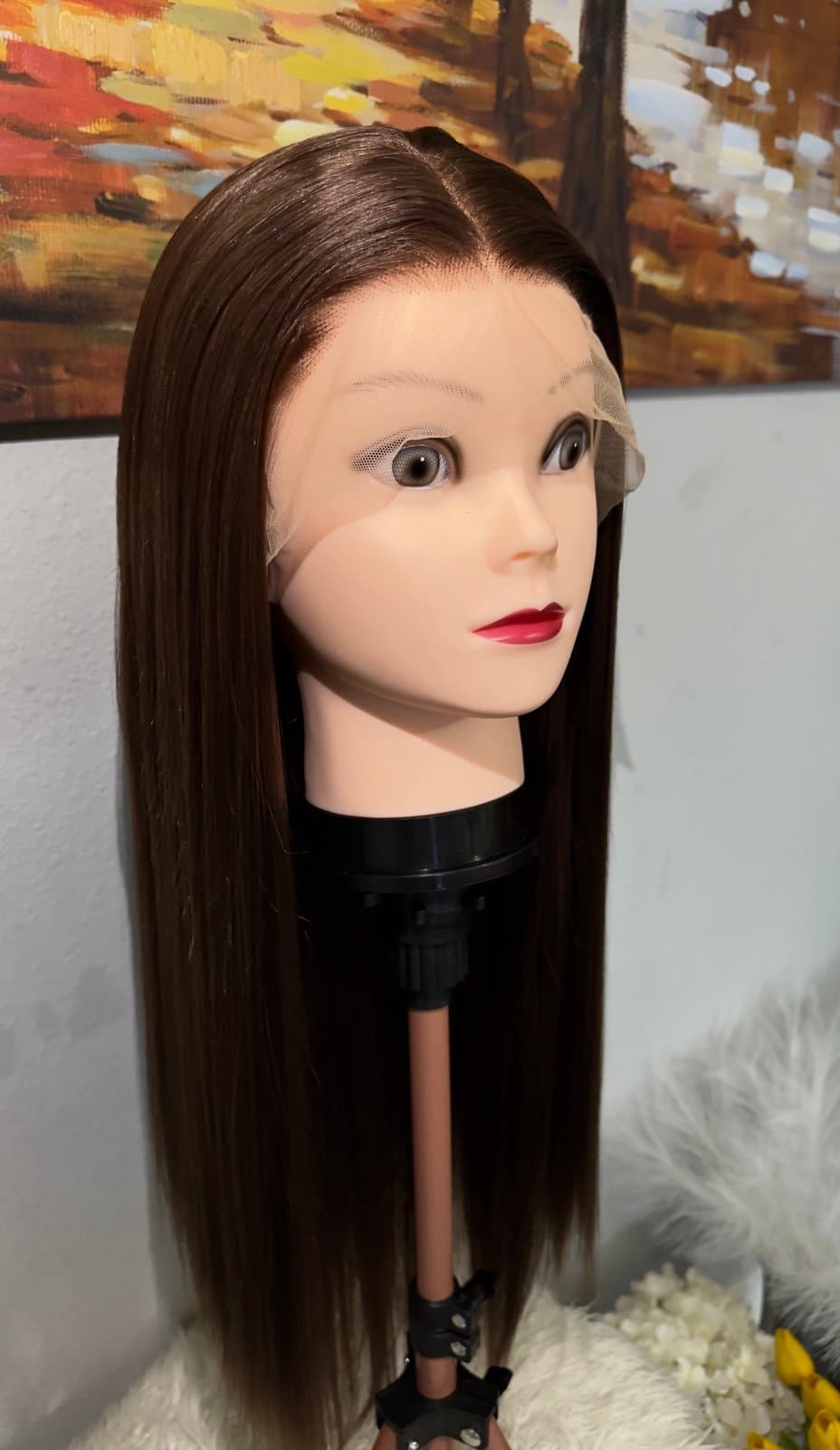 Synthetic Blend 13X4 Dark Brown Straight Lace Front Wig - Thumbnail 2