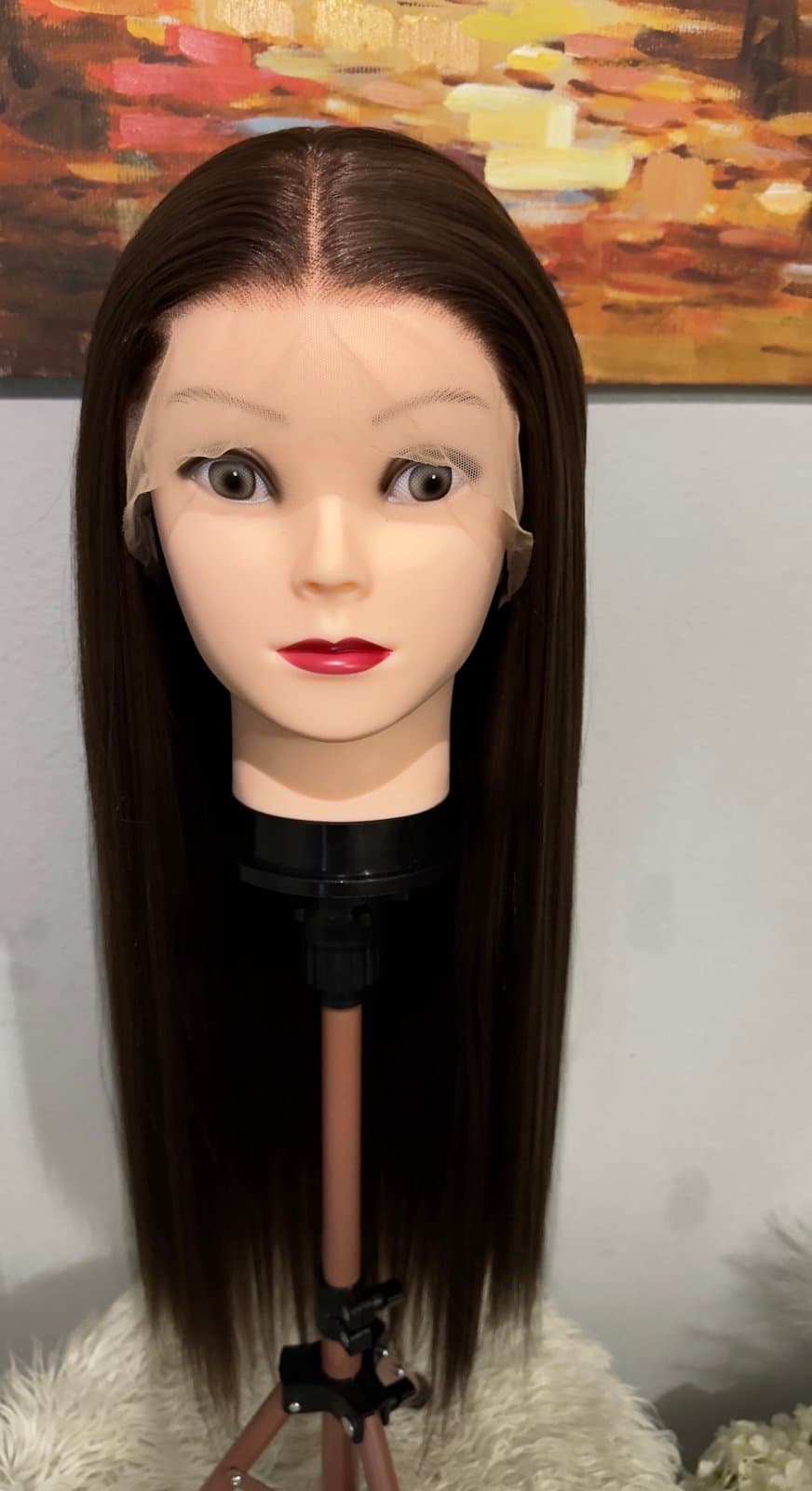 Synthetic Blend 13X4 Dark Brown Straight Lace Front Wig - Thumbnail 5