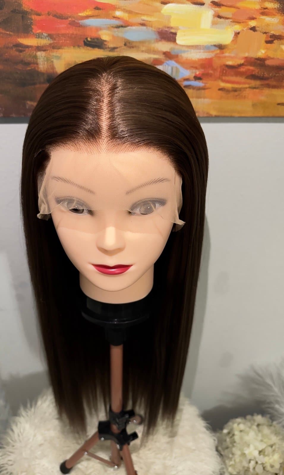 Synthetic Blend 13X4 Dark Brown Straight Lace Front Wig - Thumbnail 10