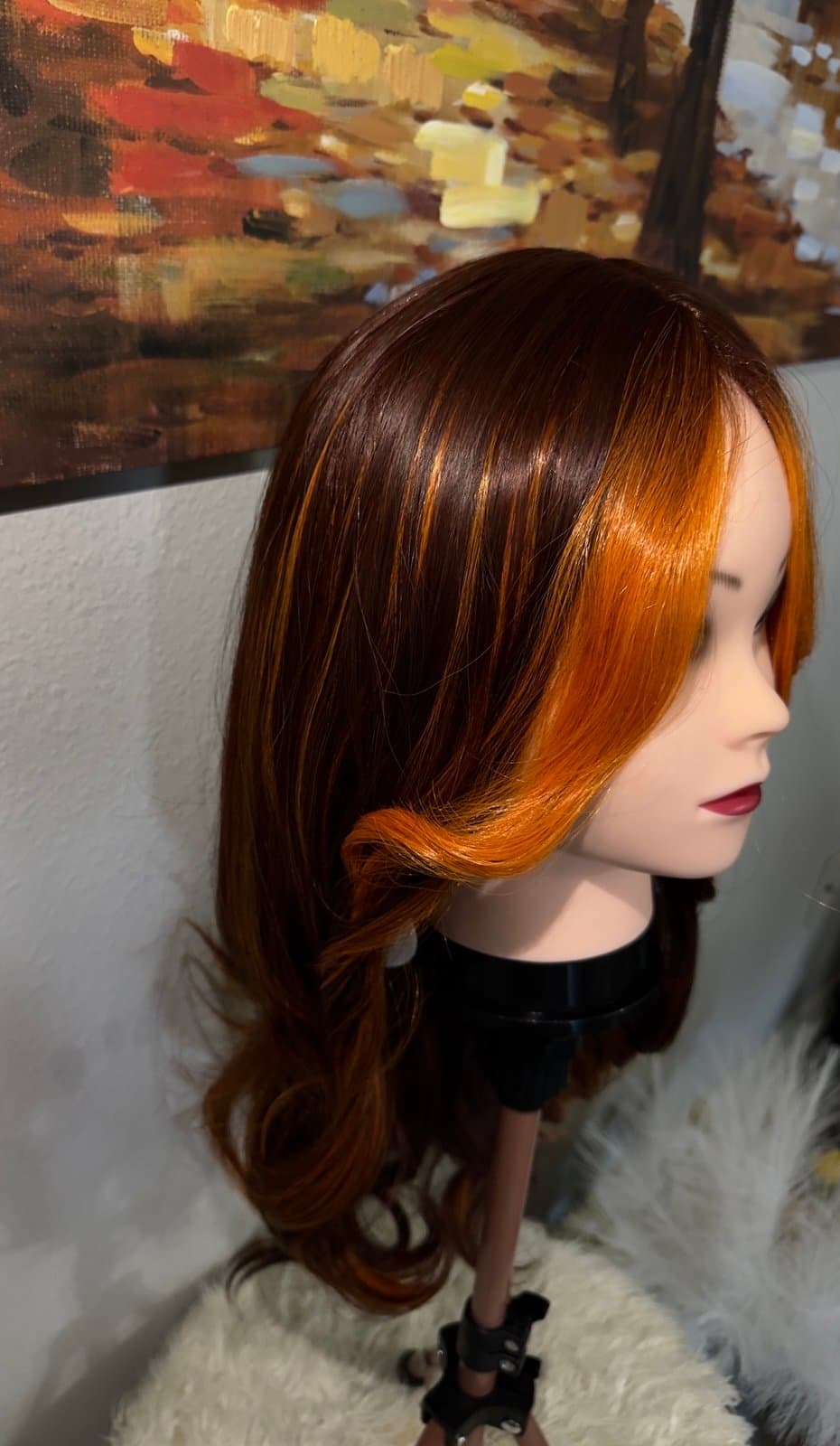 Synthetic Blend Long Straight Lace Front Wig Orange highlights - Thumbnail 4
