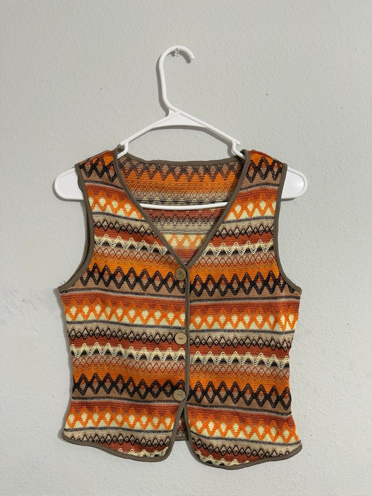 Retro Orange Knit Two-Piece Vest & Skirt Set - Thumbnail 3