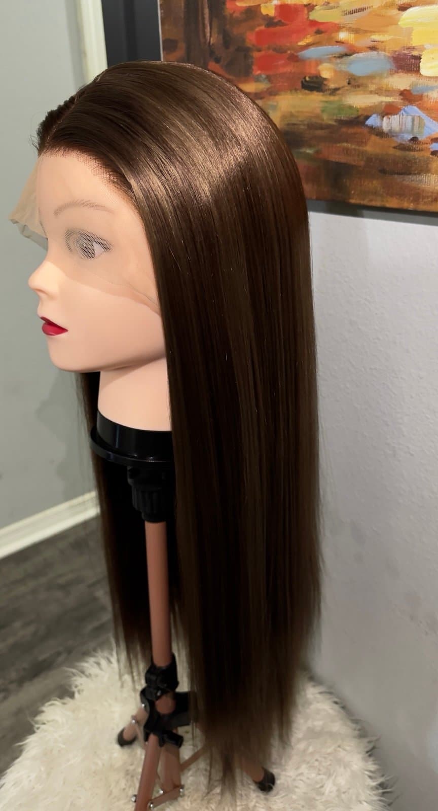 Synthetic Blend 13X4 Dark Brown Straight Lace Front Wig - Thumbnail 6