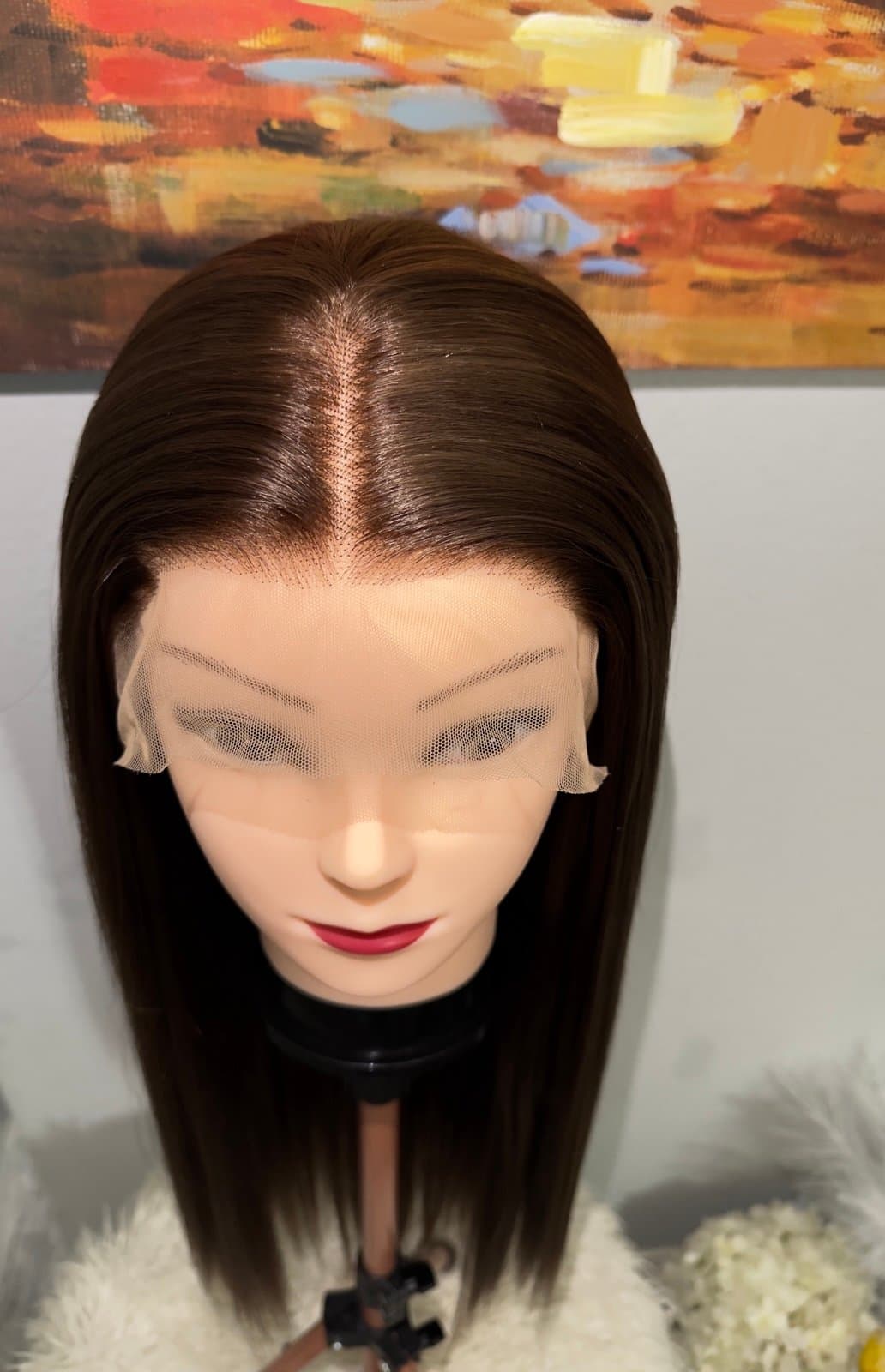 Synthetic Blend 13X4 Dark Brown Straight Lace Front Wig - Thumbnail 7