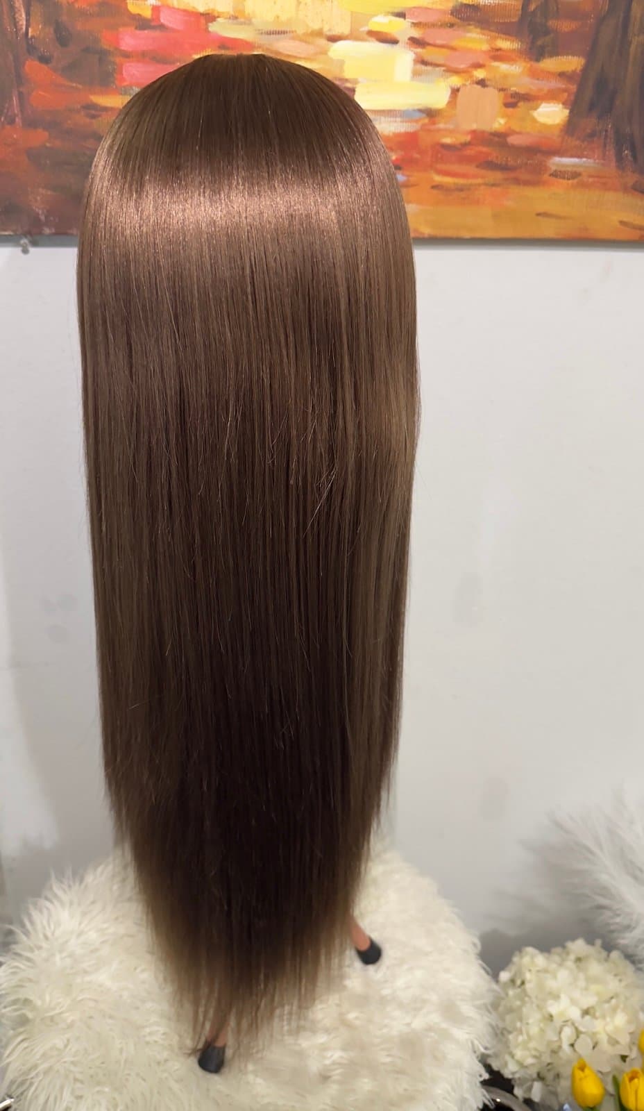 Synthetic Blend 13X4 Dark Brown Straight Lace Front Wig - Thumbnail 8